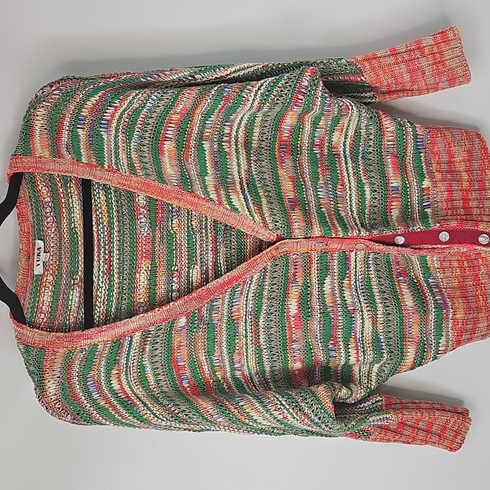 YUKA‎ Colorful Button Front Vneck Dolman Sleeve Knit Sweater